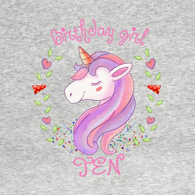 'Unicorn Tenth Birthday Girl' Cute Birthday Tenth Gift by ourwackyhome